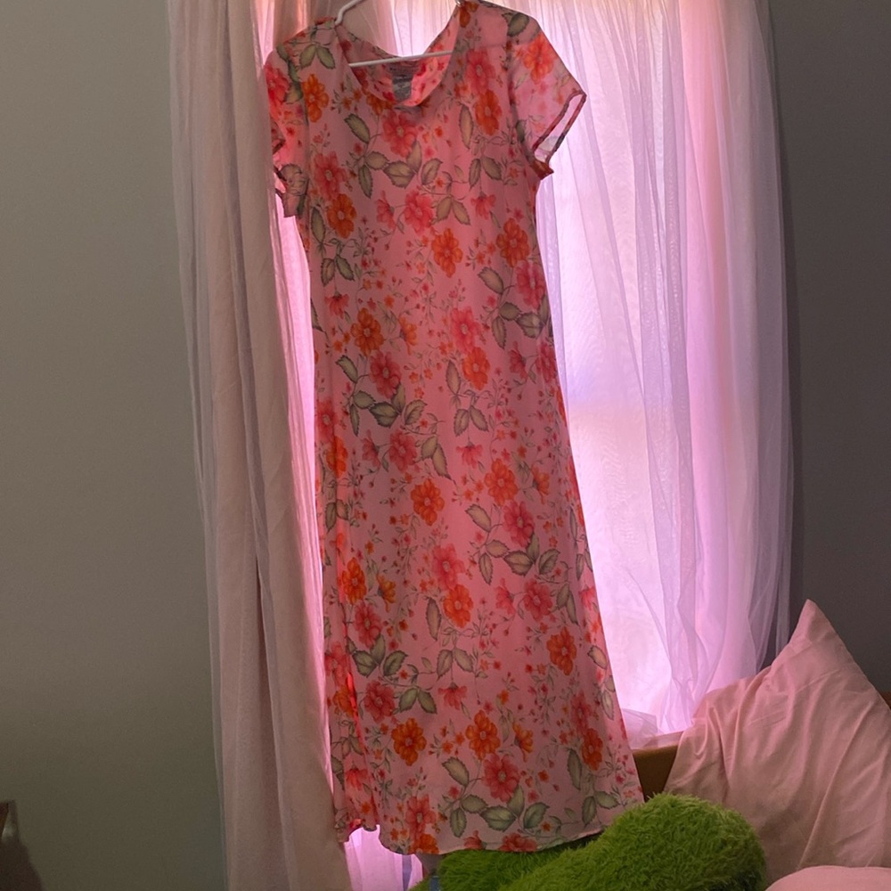 Pink floral midi dress